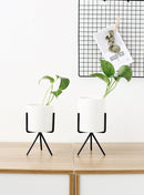 3pc Ceramic Flower Planters with Iron Shelf Succulent Plant Pot