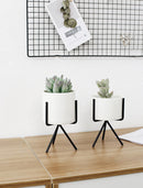 3pc Ceramic Flower Planters with Iron Shelf Succulent Plant Pot