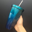 Rainbow Colorful Stainless Steel Cup With Drinking Straw