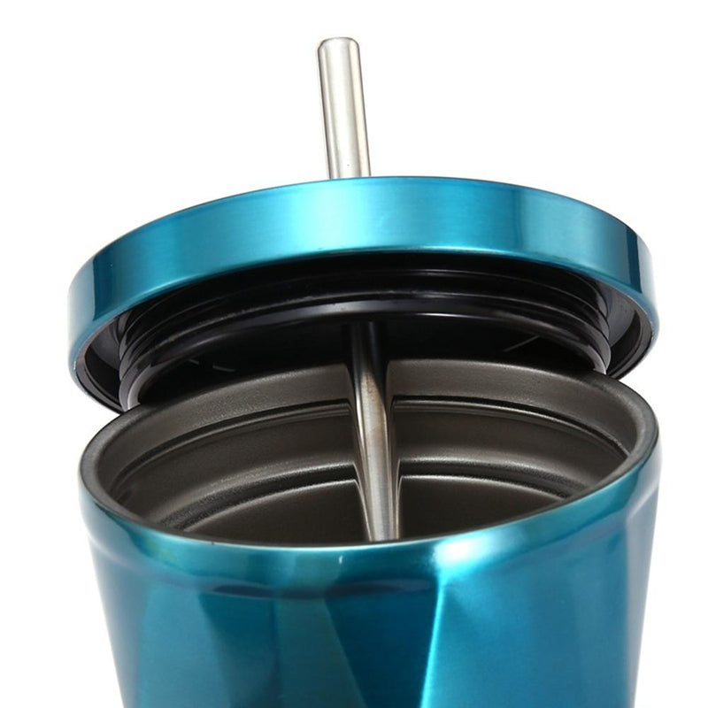 Rainbow Colorful Stainless Steel Cup With Drinking Straw