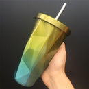 Rainbow Colorful Stainless Steel Cup With Drinking Straw