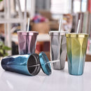 Rainbow Colorful Stainless Steel Cup With Drinking Straw