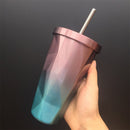 Rainbow Colorful Stainless Steel Cup With Drinking Straw