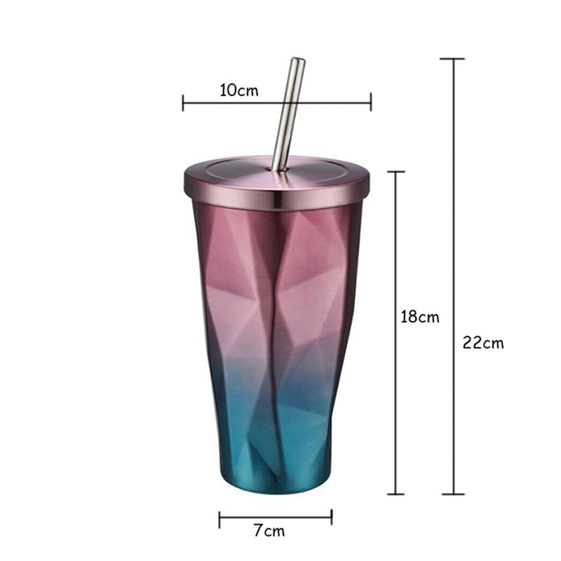 Rainbow Colorful Stainless Steel Cup With Drinking Straw