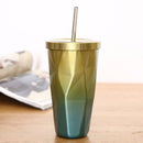 Rainbow Colorful Stainless Steel Cup With Drinking Straw